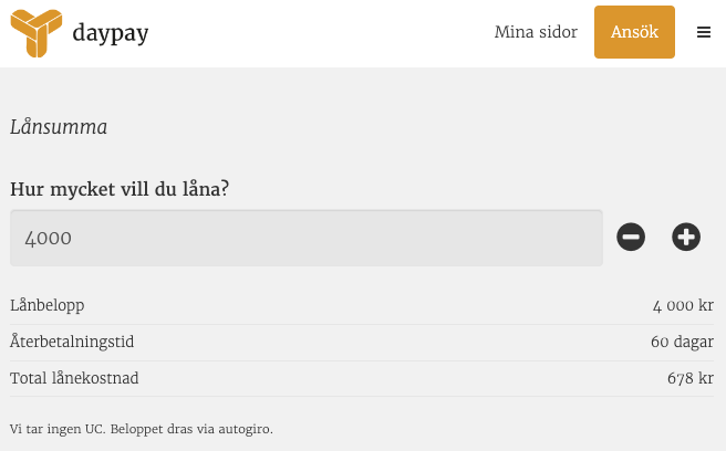 Ansökningsformulär hos Daypay