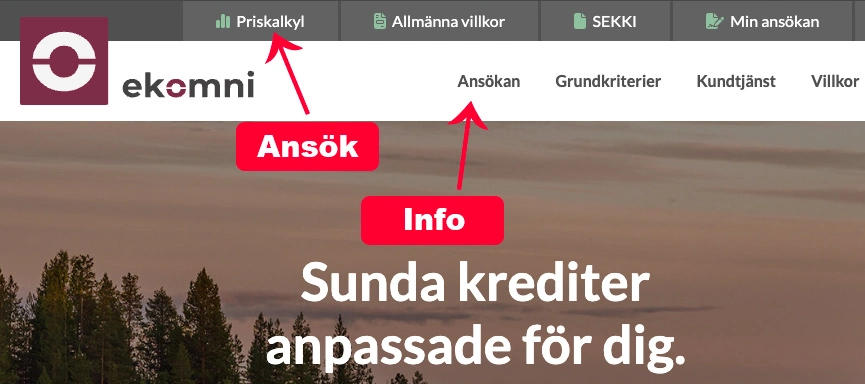 Navigationen på ekomni.se